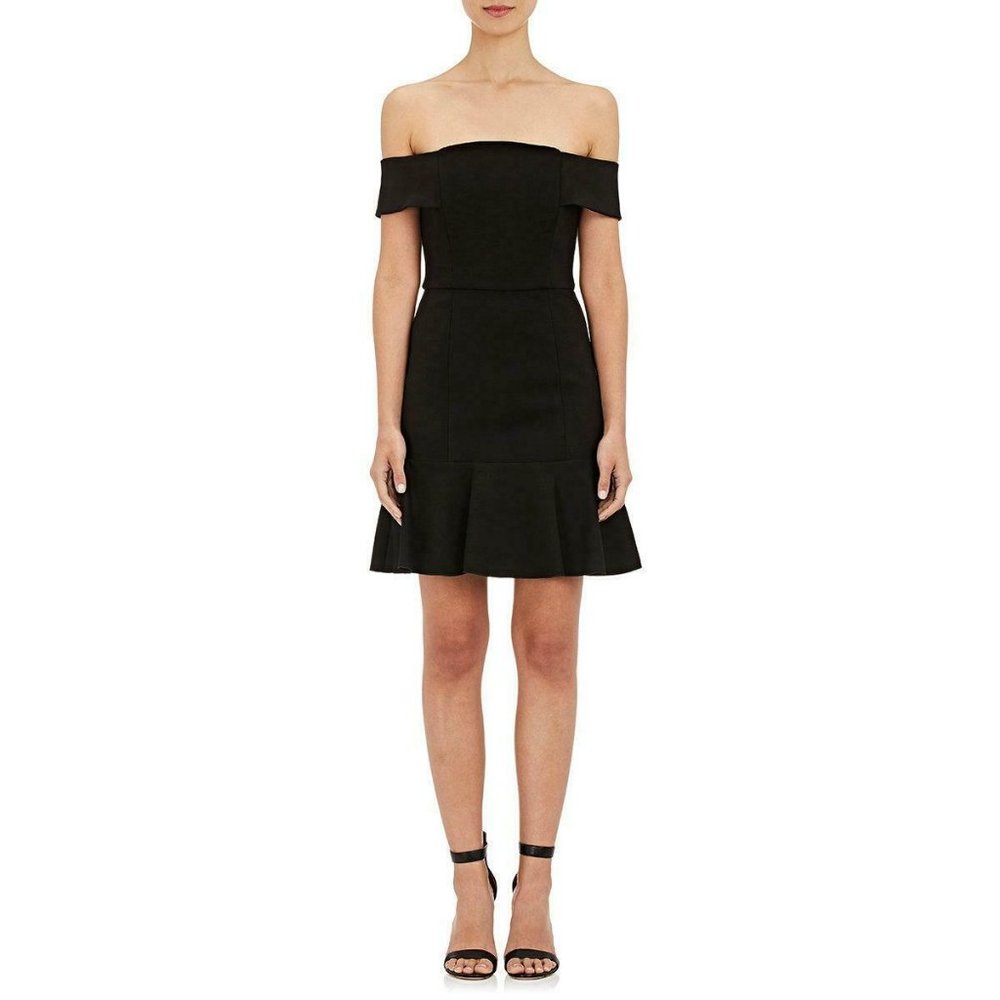 N/NICHOLAS Black Off The Shoulder Flounce Ponte Mini Dress Size 6